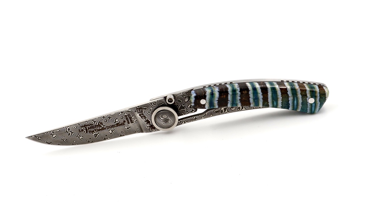 Claude DOZORME Thiers Liner mammoth tusk damascus blade Claude DOZORME Thiers Liner mammoth tusk damascus blade