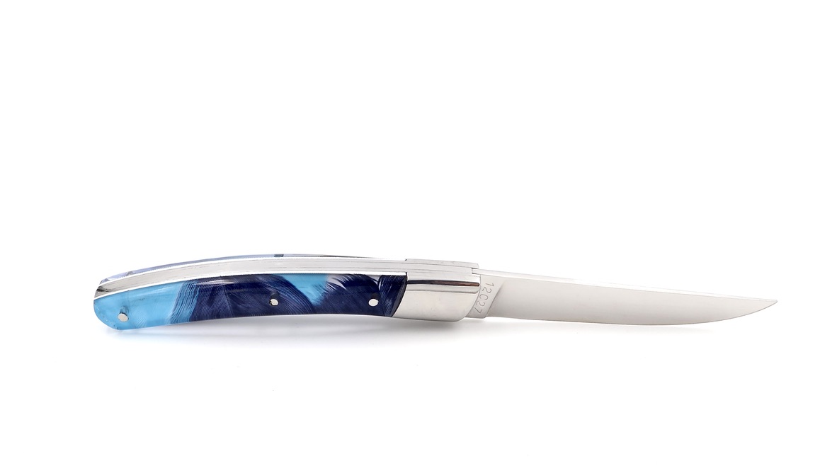 AU SABOT THIERS knife 10 cm blue feather