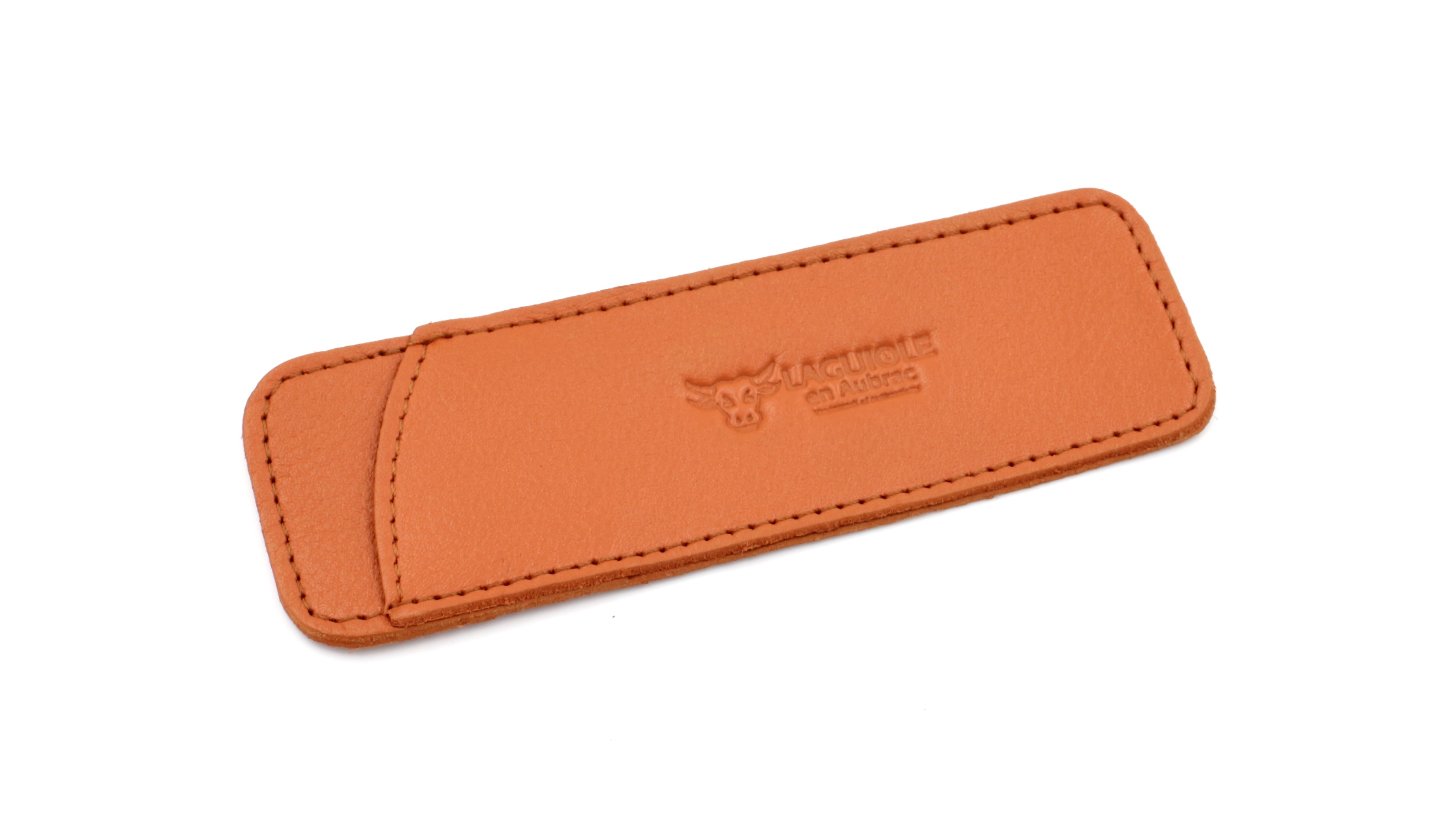 Laguiole en Aubrac leather slip-in case full grain leather orange 12 cm