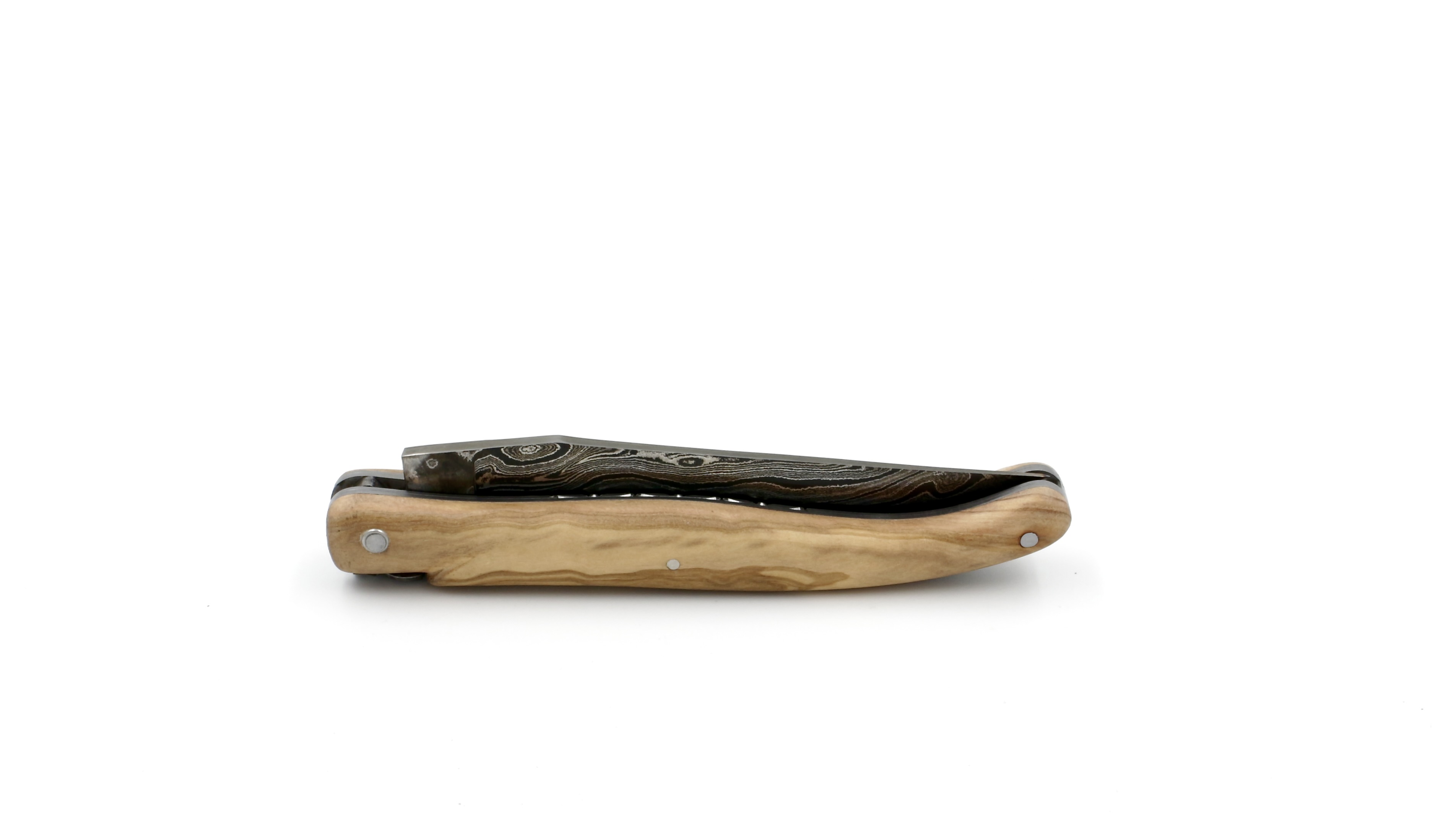 Laguiole en Aubrac Damast Olive massiv Doppelplatine 12 cm