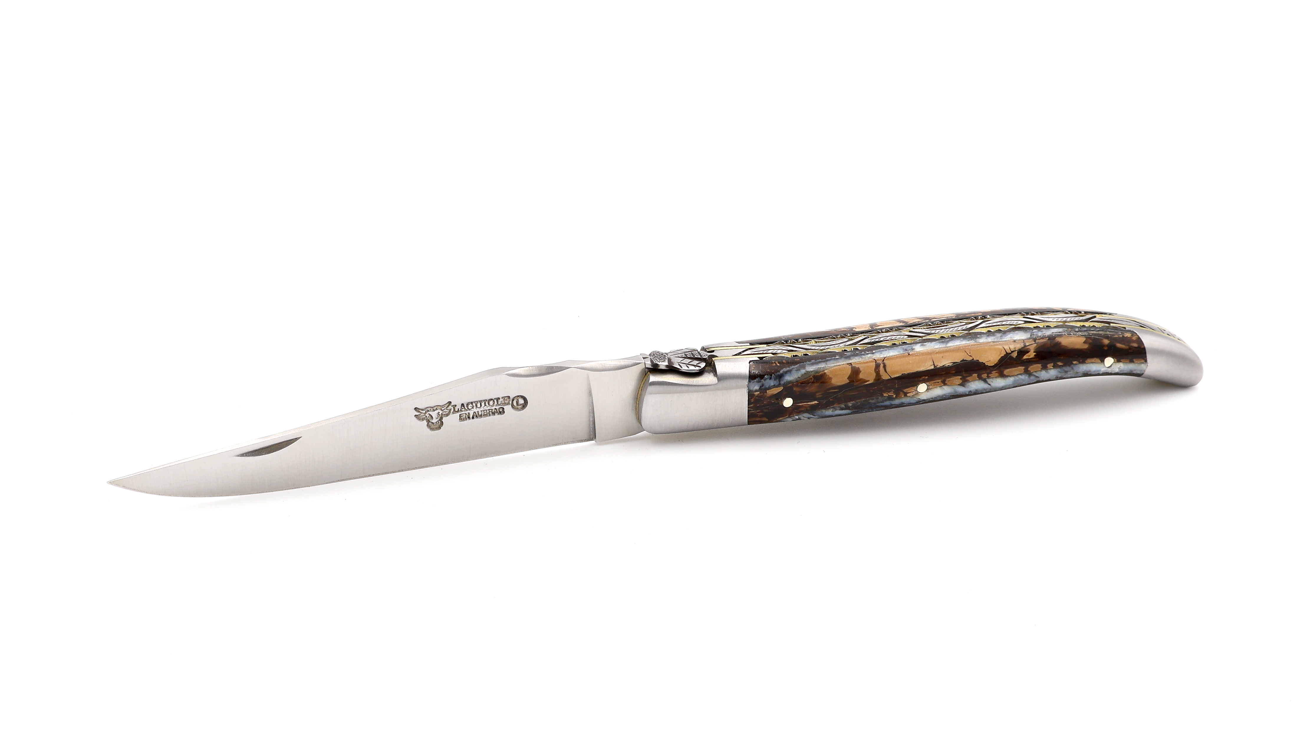 Laguiole en Aubrac unique piece double plate knife Mammoth ivory 12 cm