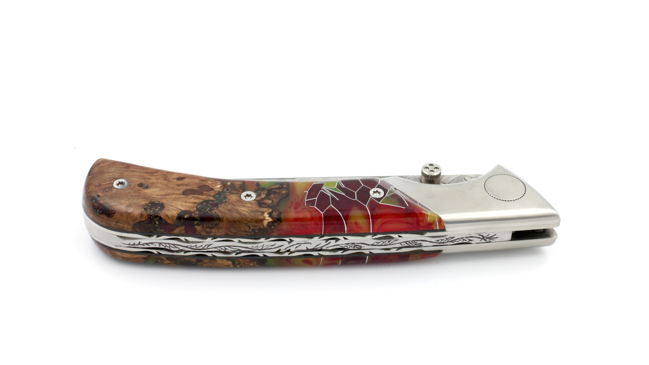 Claude DOZORME EOK hunting knife Nid d'Abeille poplarburl wood 