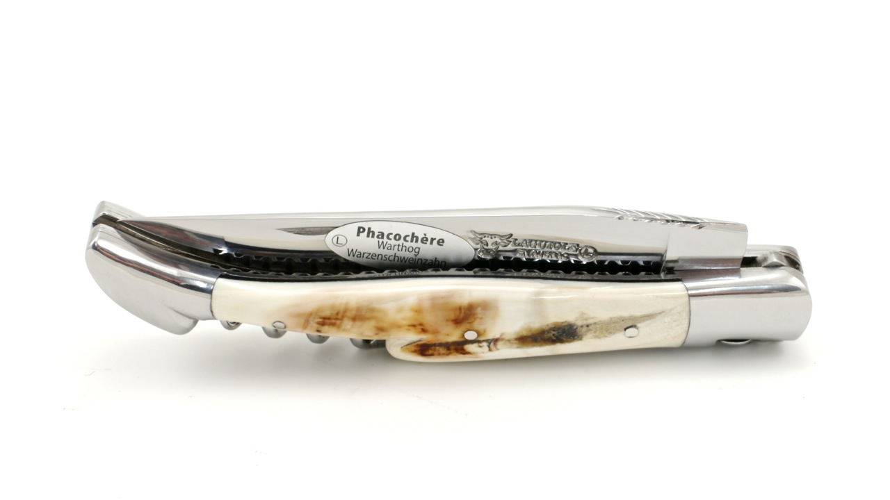 Laguiole en Aubrac double plate knife with corkscrew Warthog 12 cm