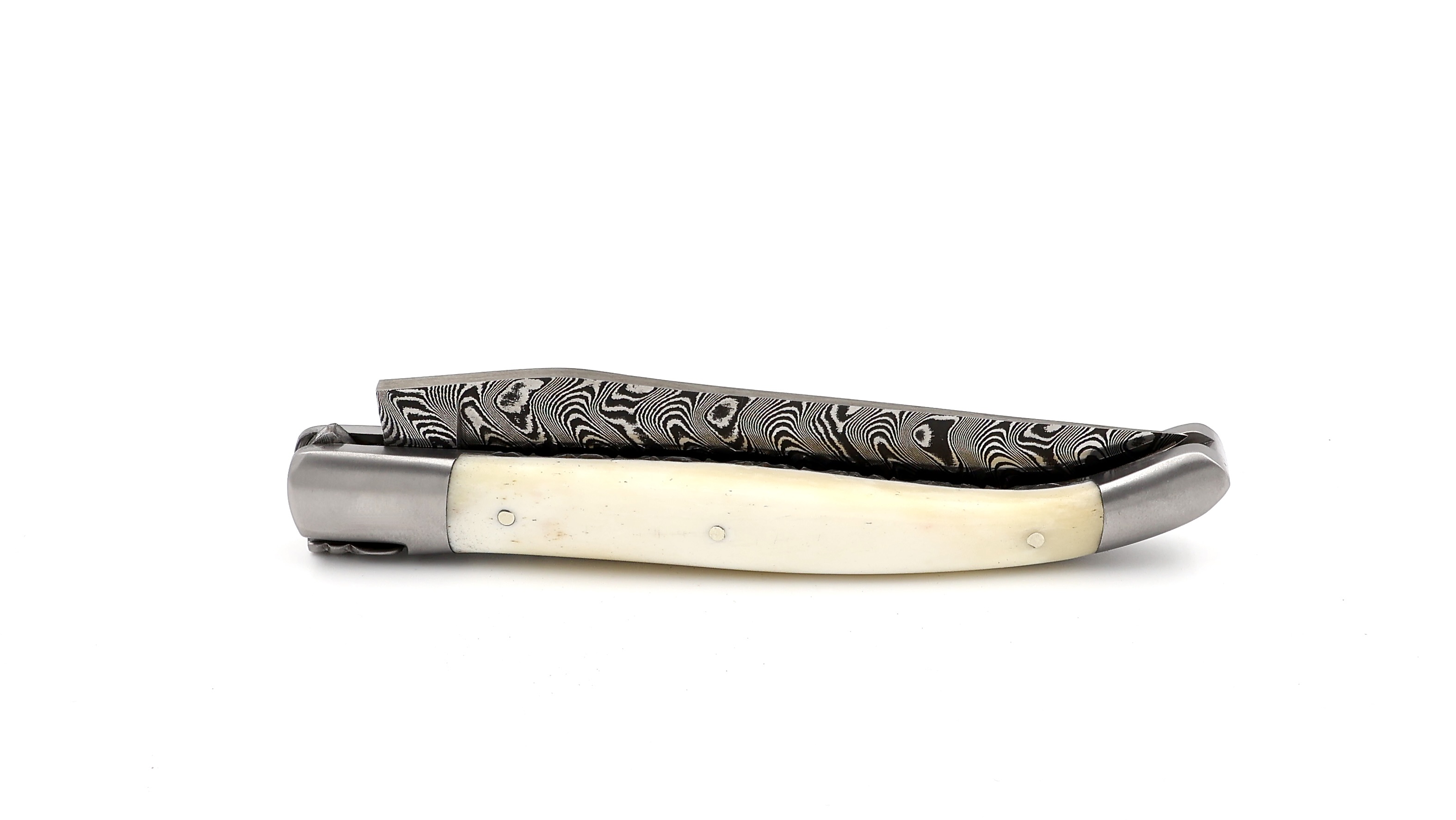 Laguiole en Aubrac  DSC® Carbon Damast Knochen guillochierte Platine 12 cm