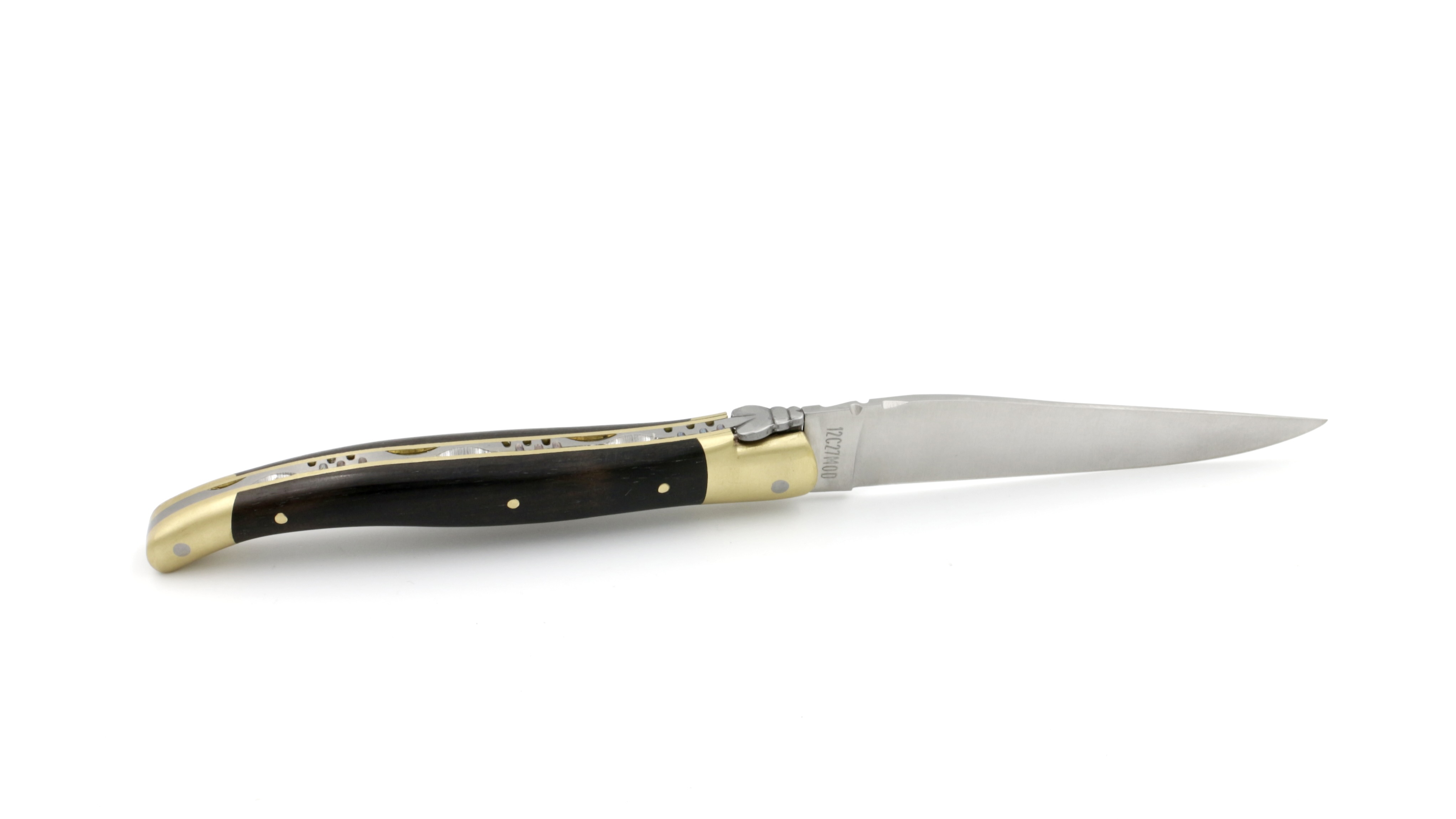 Laguiole en Aubrac ebony brass bolsters and brass plates 12 cm
