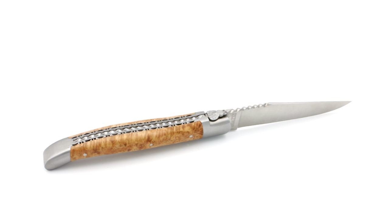 Amboina-Spiralfeder-5 Laguiole en Aubrac Amboina Wurzelholz Spiralfeder Doppelplatine 12 cm