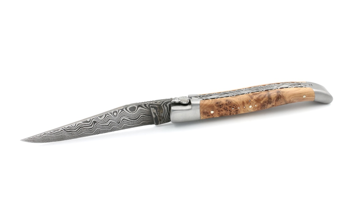 Laguiole en Aubrac Damast Wacholder Doppelplatine 12 cm