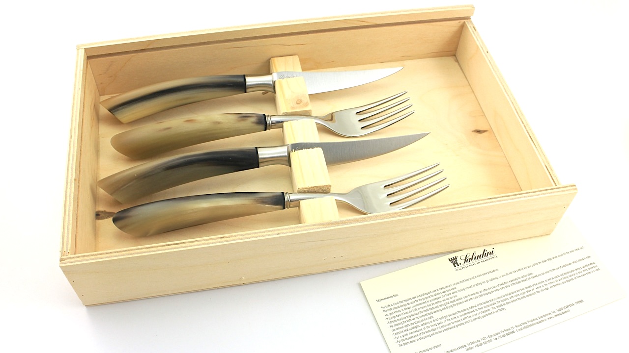 Saladini 2 Steak knives 2 forks horntip set for two person
