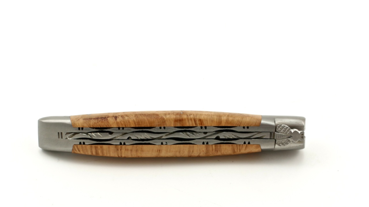 Laguiole en Aubrac double plate knife Brut de Forge briar wood 12 cm