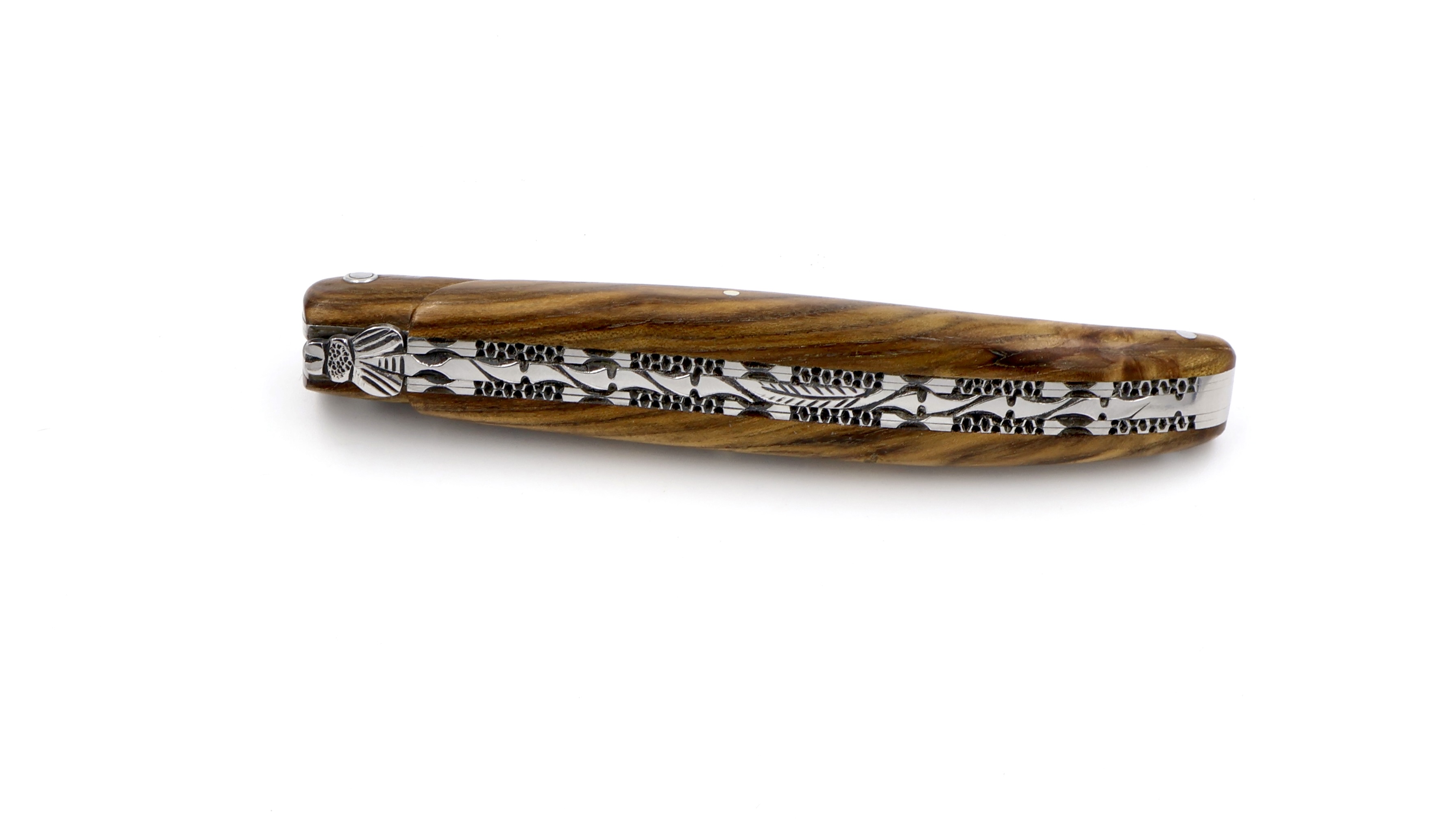 Laguiole en Aubrac double plates knife full handle Pistazio wood 12 cm damascus shiny