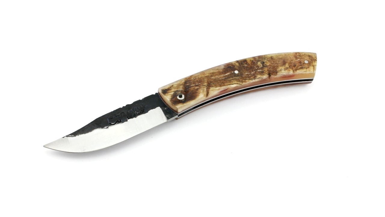 AU SABOT BARIBAL Jagdmesser Carbonklinge mit Schmiedehaut  Widderhorn  12 cm