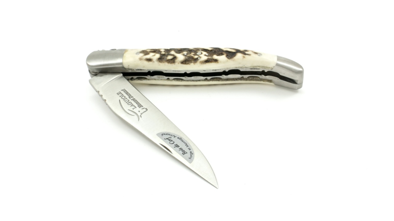 DP-Hirschhorn-5 Honoré Durand Laguiole knife Prestige doubleplates staghorn 14C28 12 cm