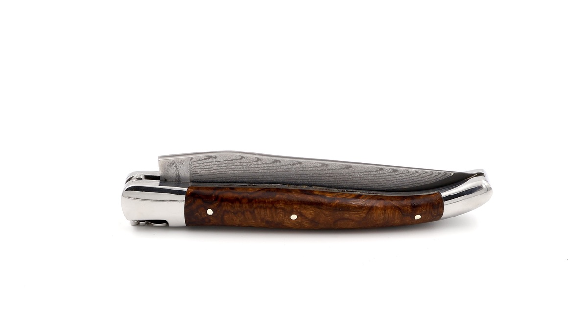 Laguiole en Aubrac double plate knife jap. damascus Ironwood shiny 12 cm