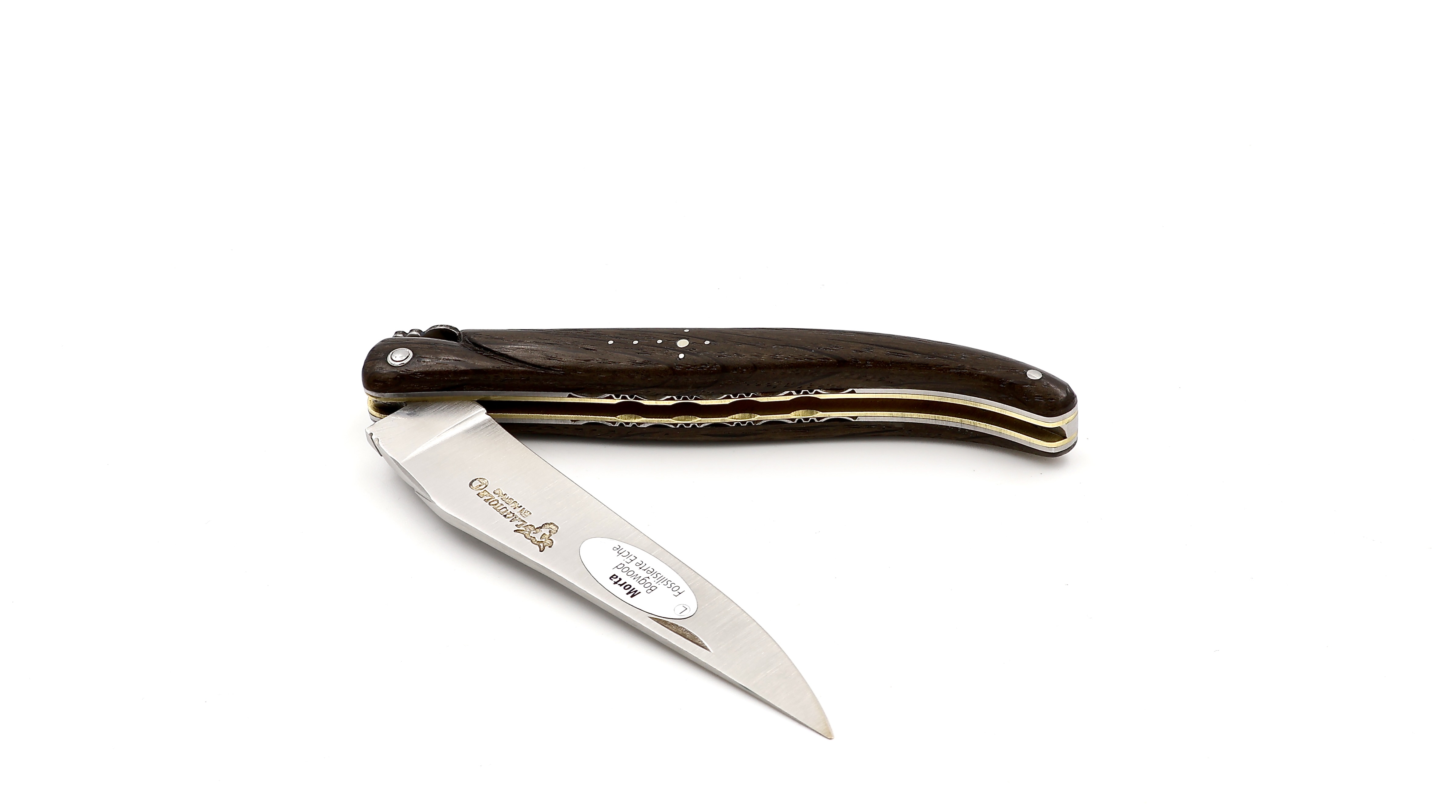Laguiole en Aubrac Mooreiche massiver Griff Doppelplatine Messingplatine 12 cm 