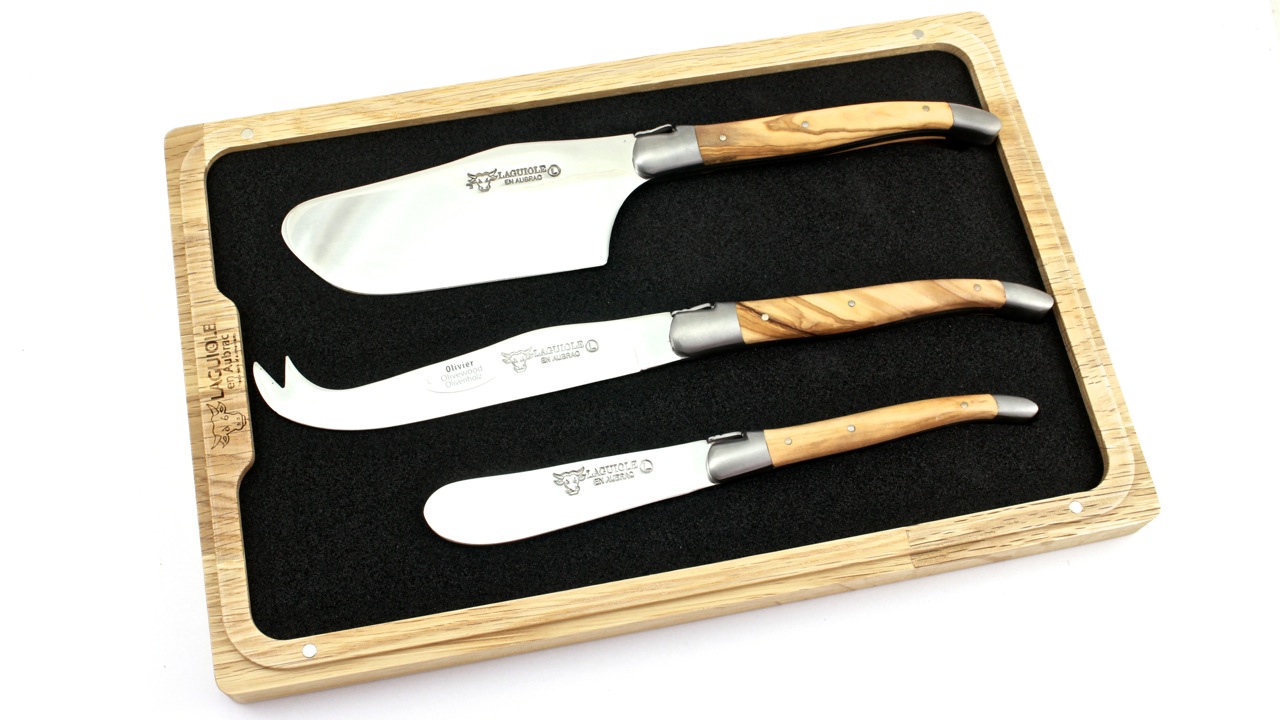 3-tlg-Olive6jxZwx7hd9bou Laguiole en Aubrac cheese cutlery Set of 3 Olive wood