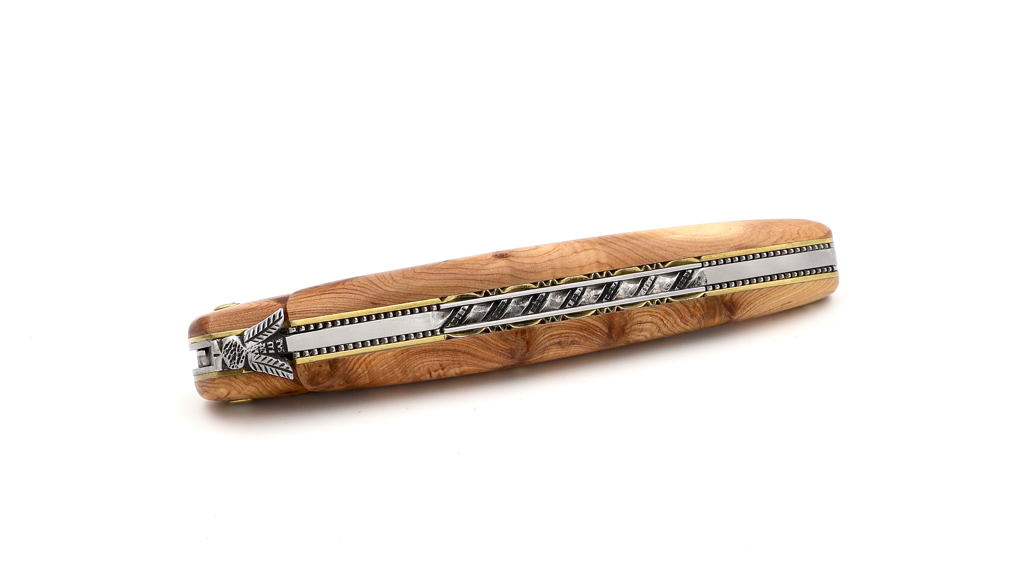Laguiole en Aubrac "Pearl" full handle doubel plates bi-color juniper burlwood 12 cm