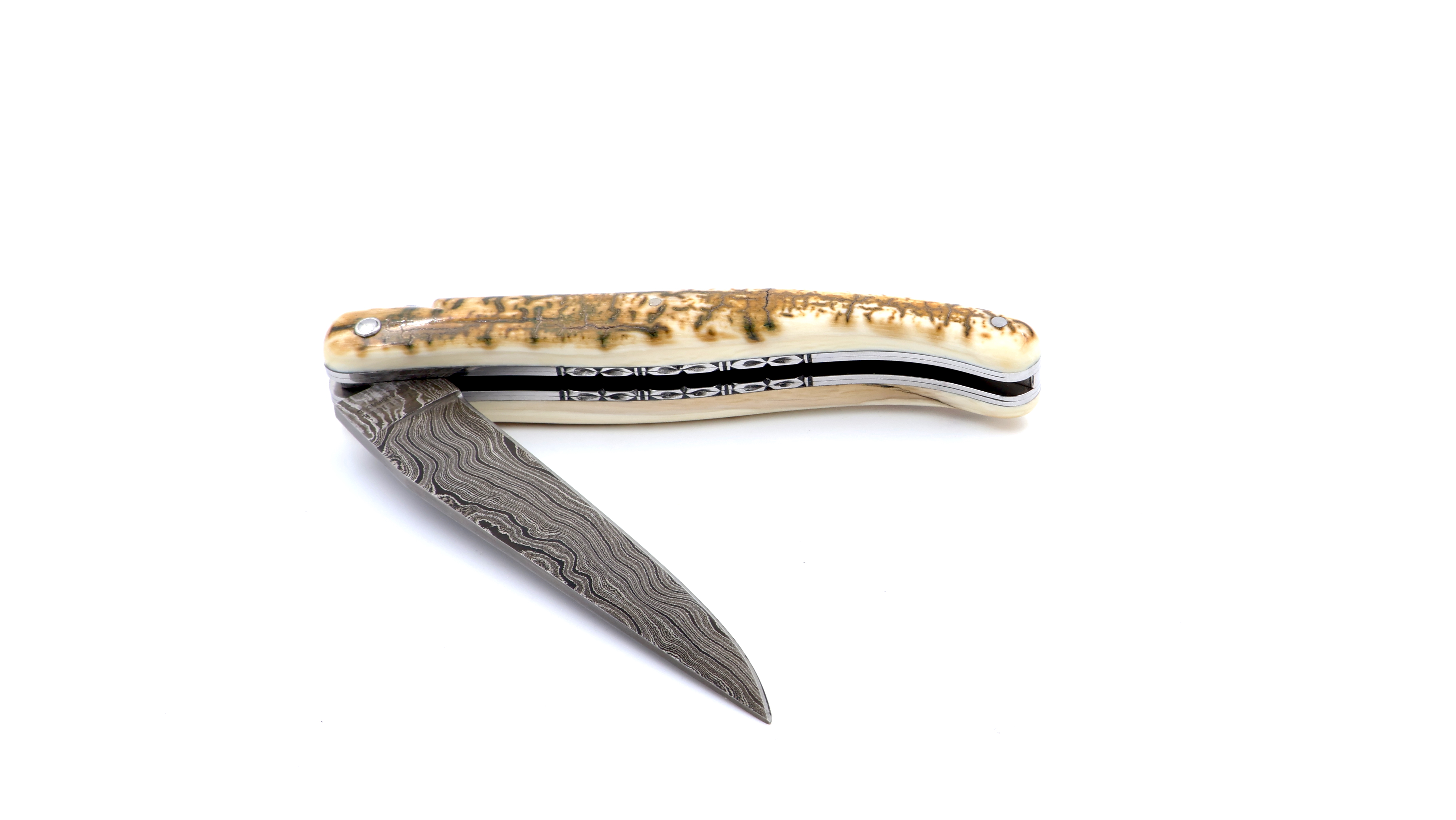 Laguiole en Aubrac Damast Mammutelfenbein Kruste massiv Doppelplatinen 12 cm