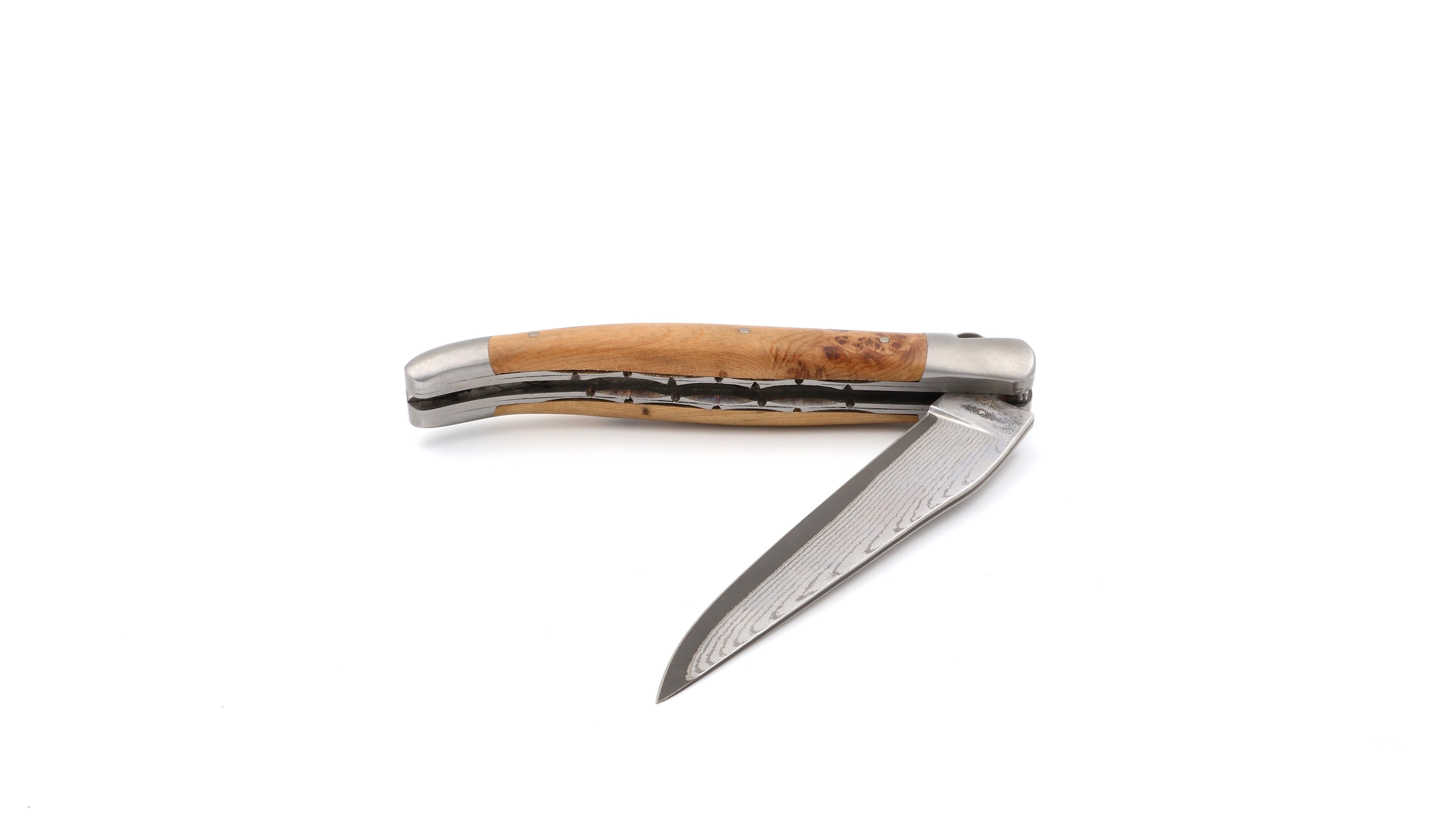 Laguiole en Aubrac double plate knife jap. damascus Juniper 12 cm