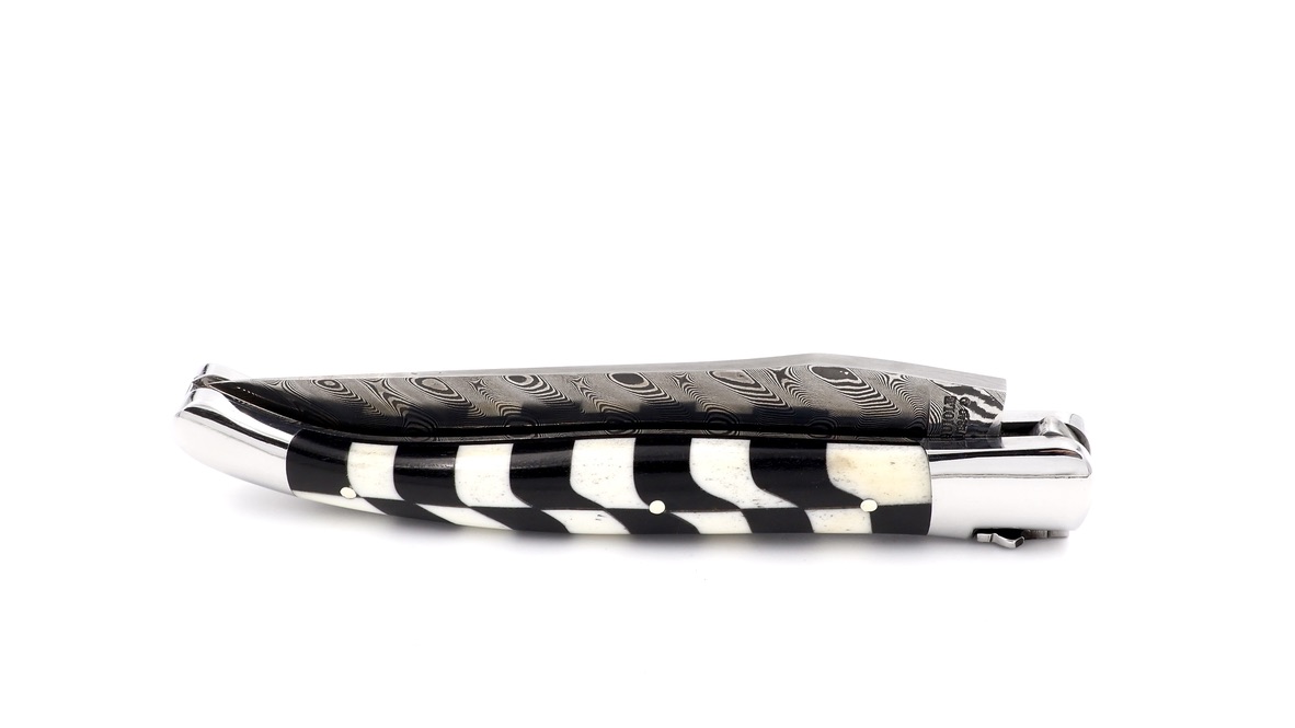 Laguiole en Aubrac Freimaurer Knochen/Ebenholz Marqueterie DSC® Carbondamast 12 cm
