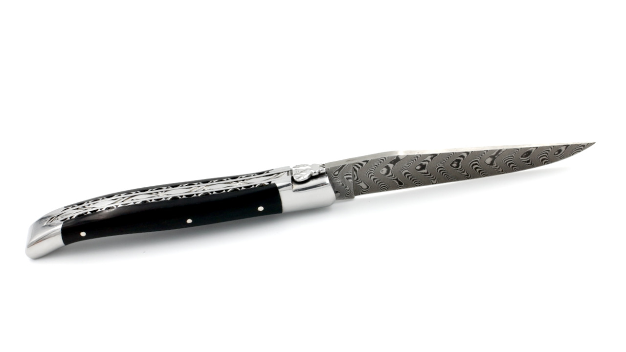 Laguiole en Aubrac DSC® Carbon Damast Ebenholz poliert Doppelplatine 12 cm