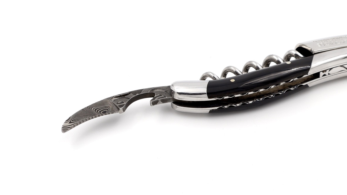 Laguiole en Aubrac Sommeliermesser - Damast-Kapselschneider Büffelhorn guillochiert besondere Biene