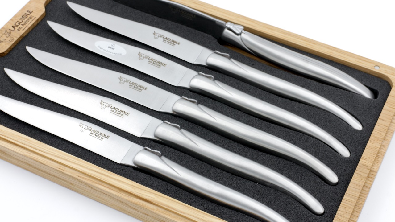 Laguiole en Aubrac Laguiole Steakmesser Set 6-teilig Edelstahl geschmiedet komplett matt