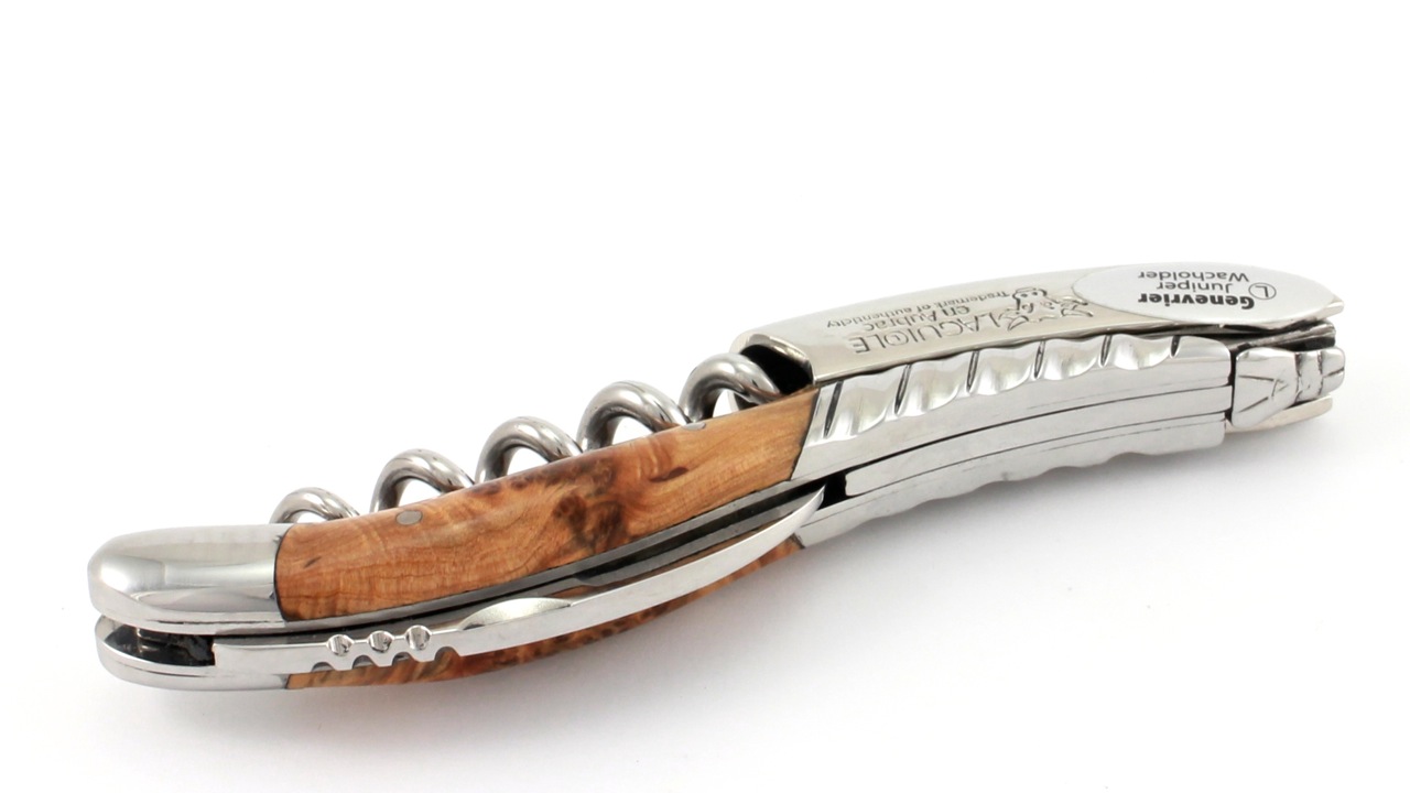 Laguiole en Aubrac Laguiole Sommelier knife Juniper shiny bolsters engraving Torsadé