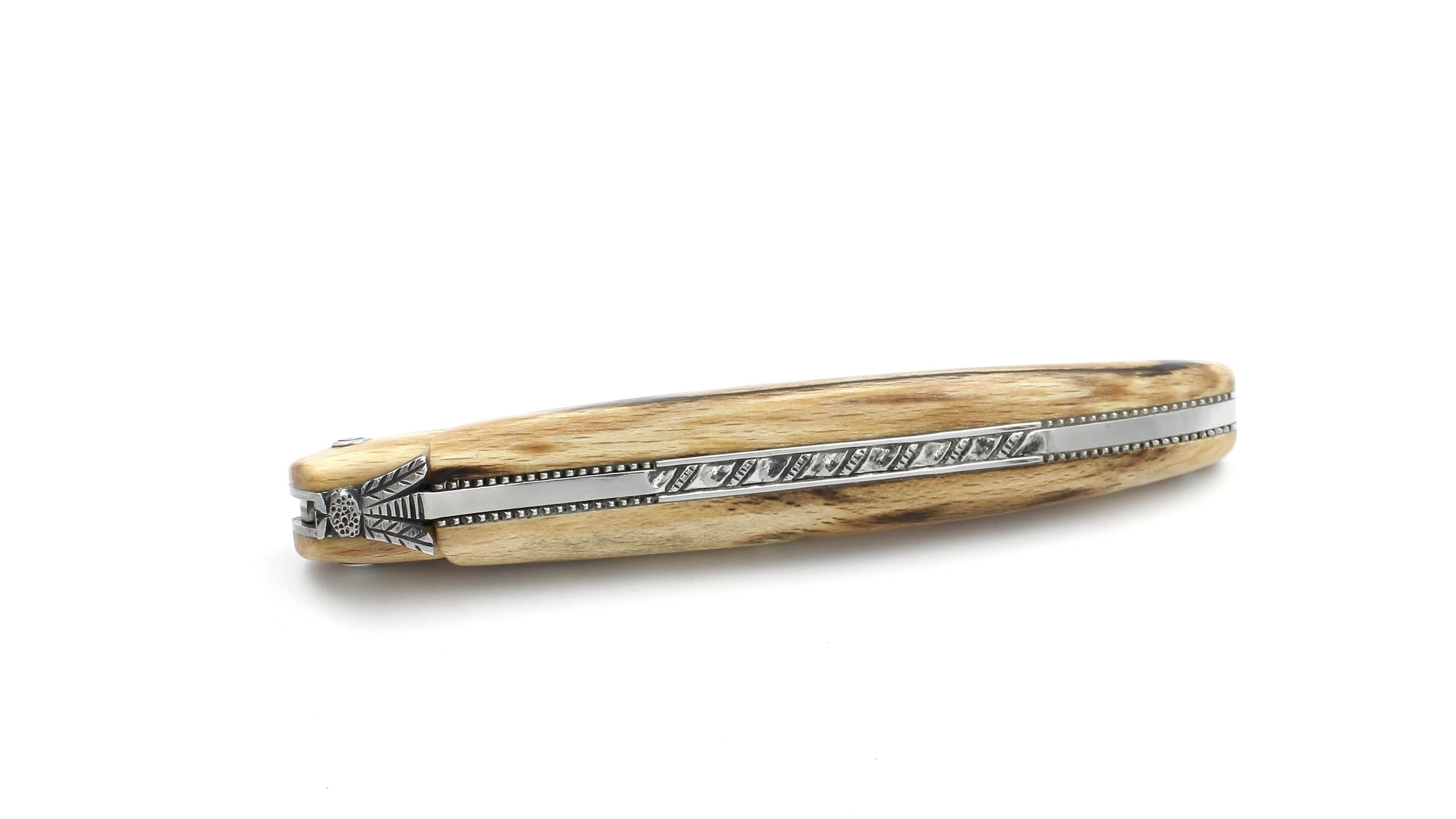 Laguiole en Aubrac Modell Perle DSC® Carbon Damast Aubrac Holz guillochiert massiver Griff 12 cm