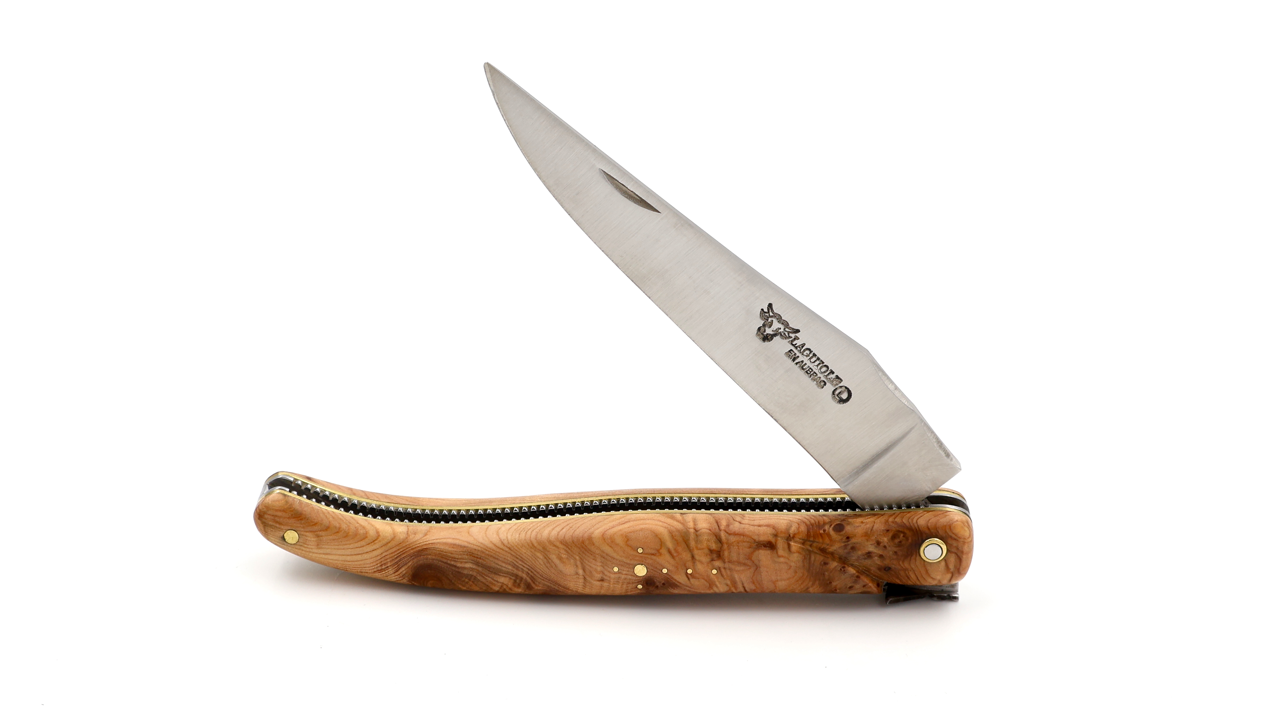 Laguiole en Aubrac "Pearl" full handle doubel plates bi-color juniper burlwood 12 cm