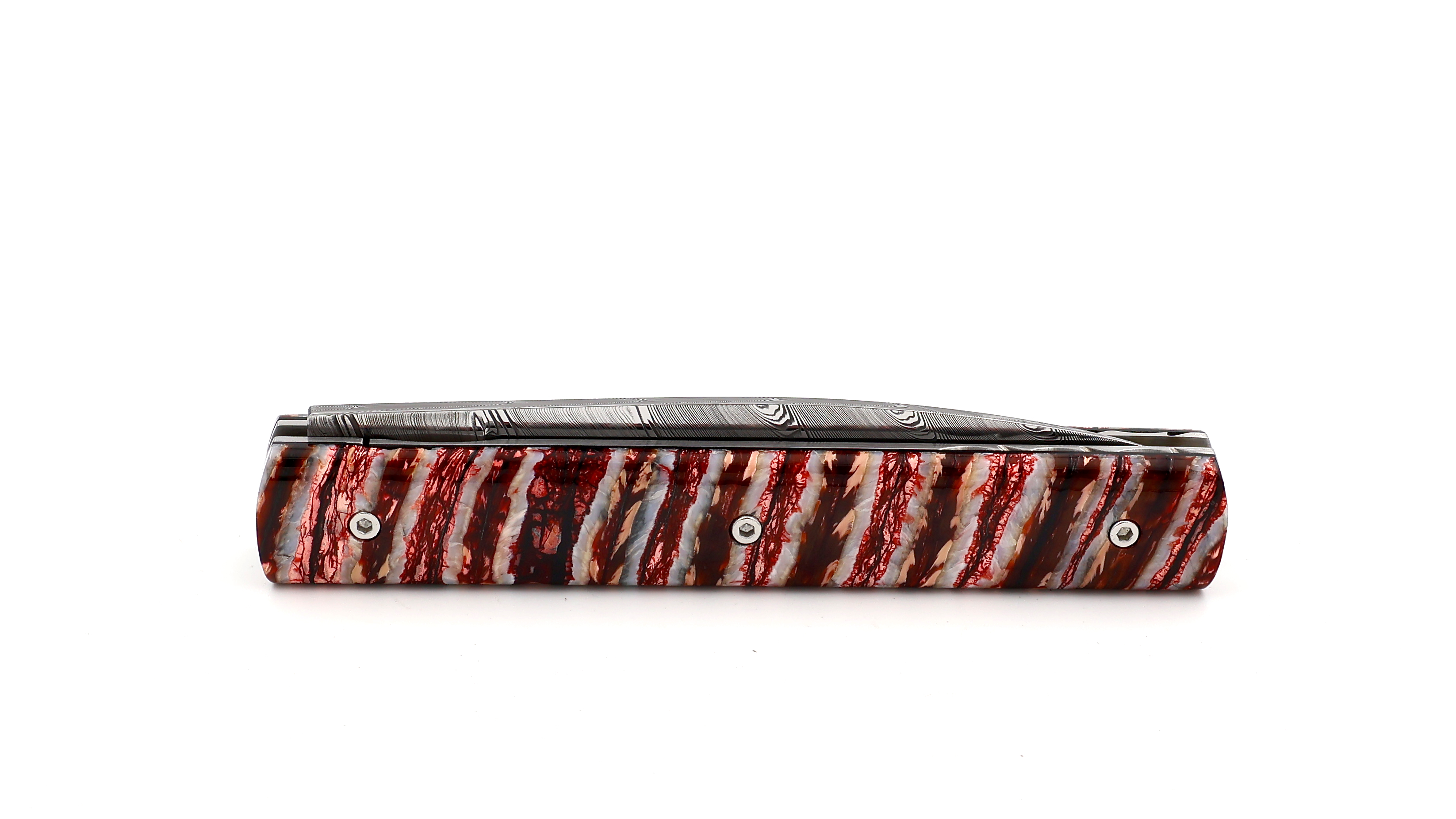 PERCEVAL Le Francais red Mammoth tusk with guillochage damascus blade