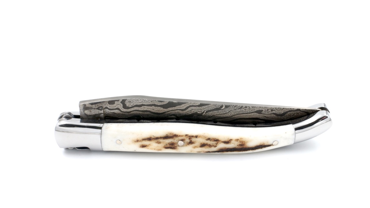 Laguiole en Aubrac doubleplate knife stag horn 12 cm Brut de Fotge blade