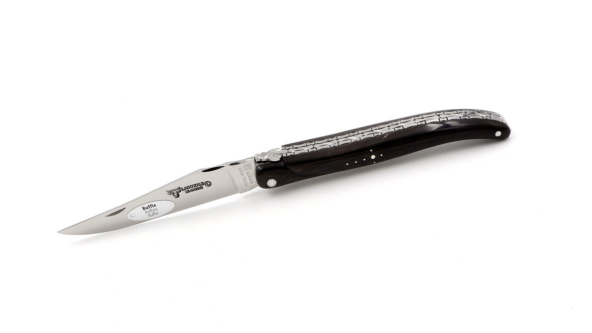 Laguiole en Aubrac double plates knife full handle buffalo horn 12 cm