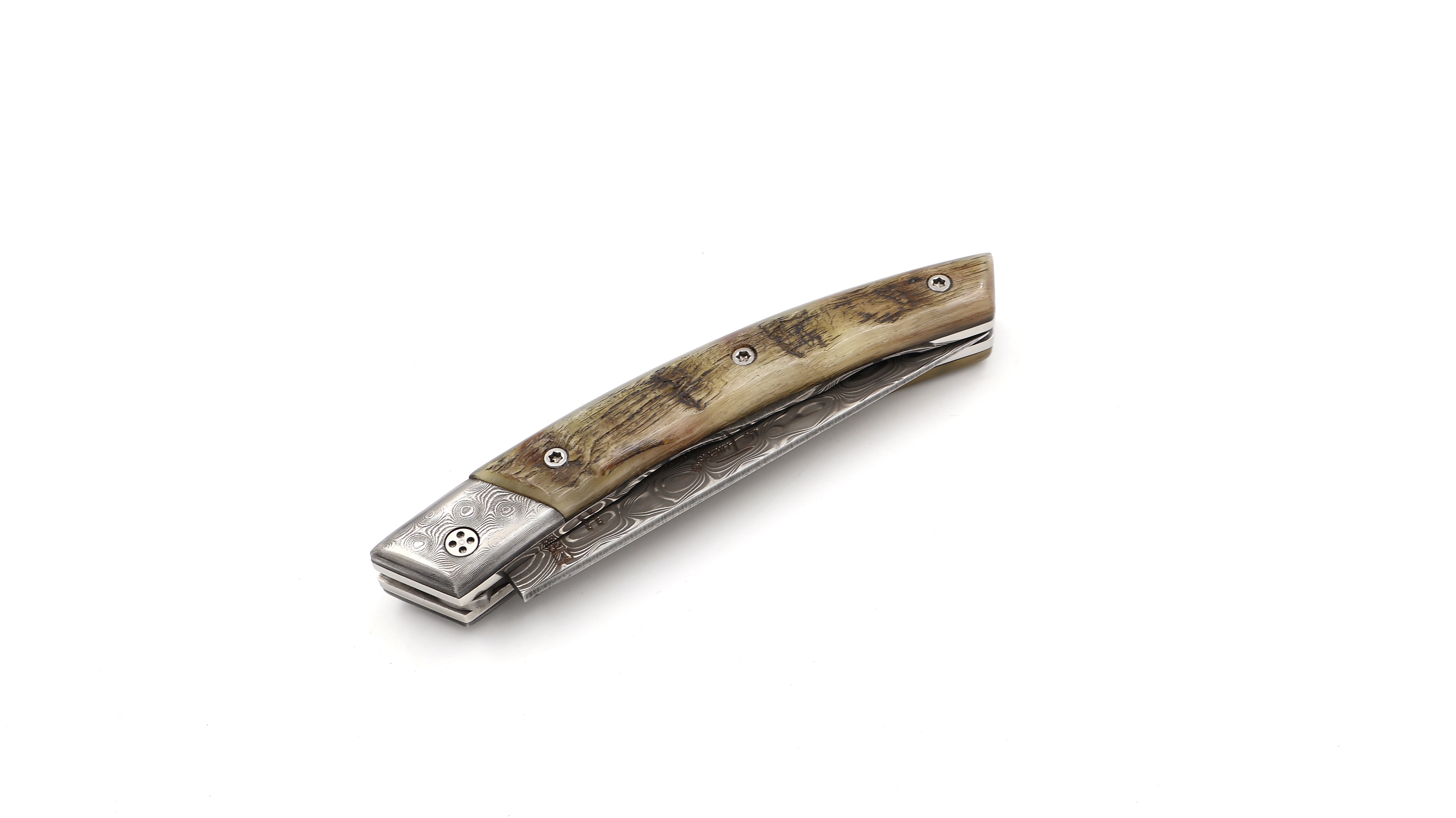 Claude DOZORME Thiers RLT ram horn damascus blade and bolsters Claude DOZORME Thiers RLT ram horn damascus blade and bolsters