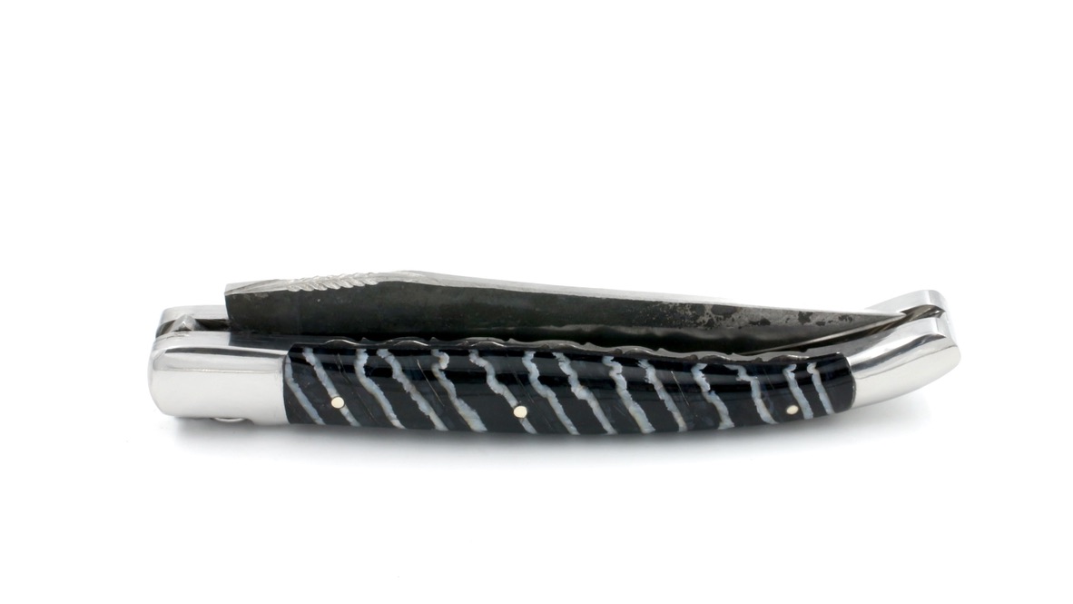 Laguiole en Aubrac double plate knife Brut de Forge Mammoth molar blue 12 cm
