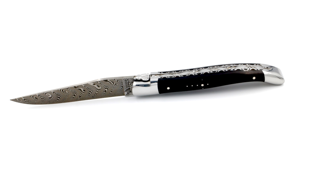 Laguiole en Aubrac  DSC® Carbon Damast Ebenholz poliert Doppelplatine 12 cm