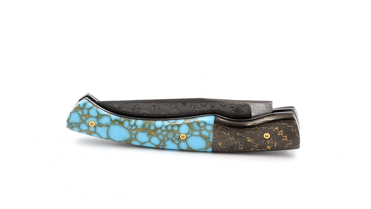 KLEOS Taschenmesser LYKOS Türkisstein und Karbonfiber Damastklinge  