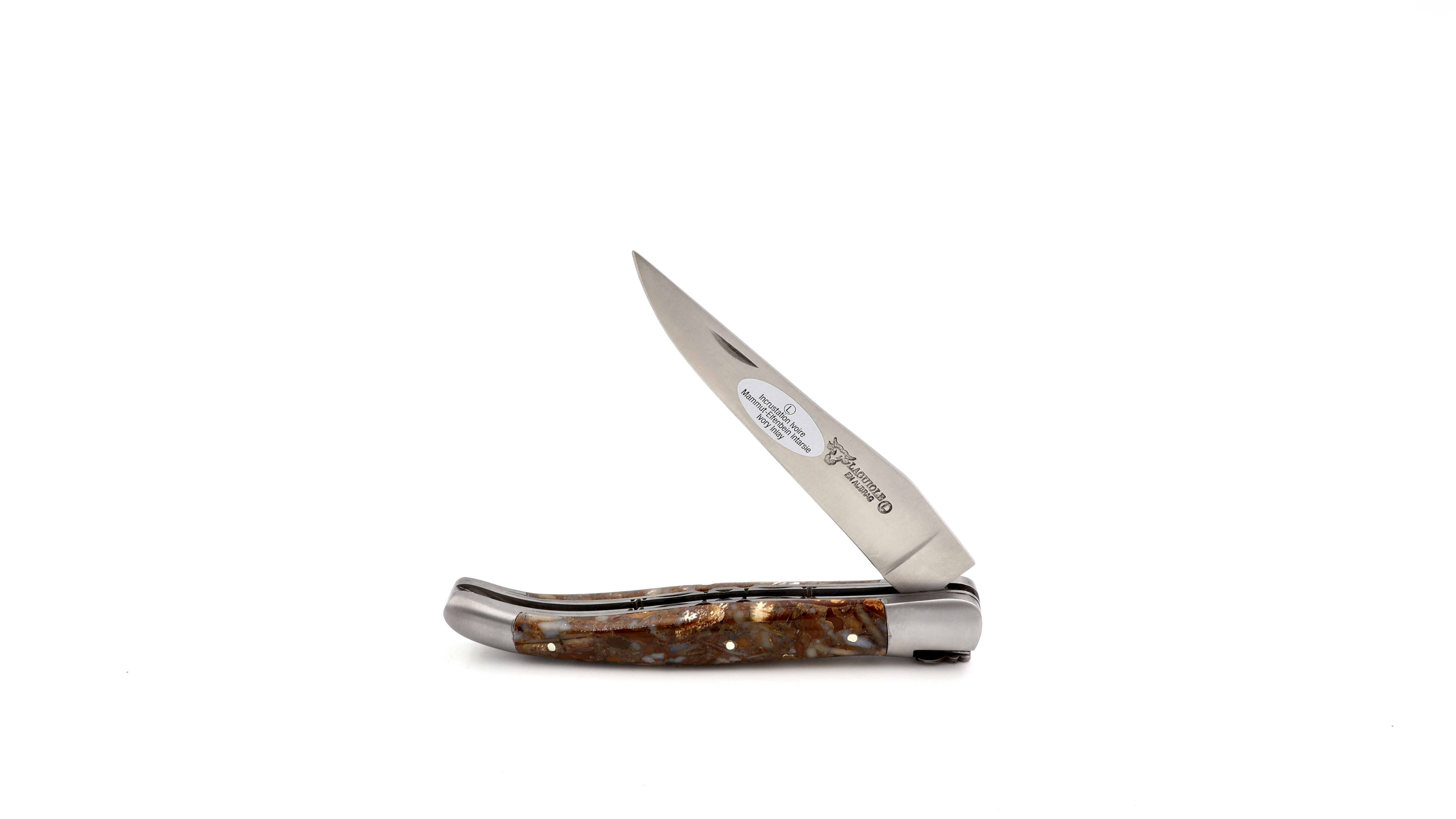 Laguiole en Aubrac Laguiole knife pieces of mammothivory doubelplates 12 cm