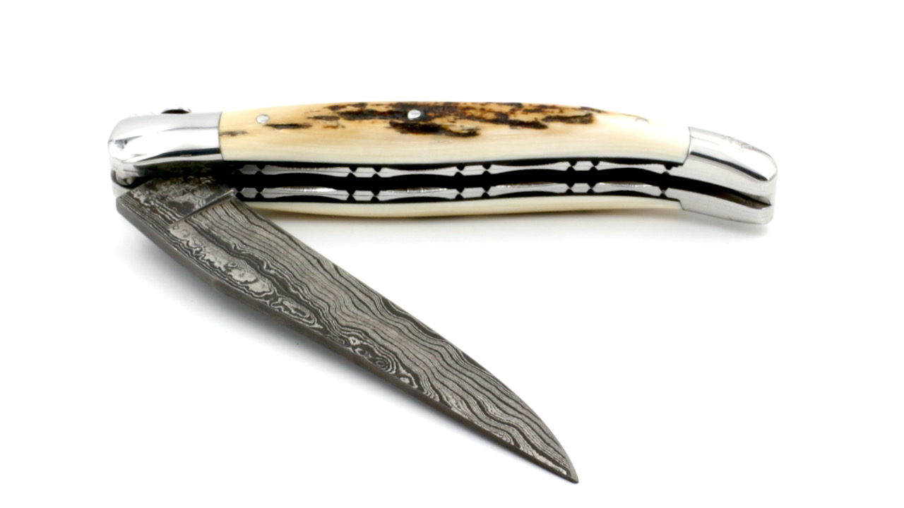 Laguiole en Aubrac Damast Mammutelfenbein Kruste Doppelplatinen 12 cm