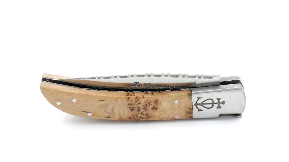 Le Camarguais knife juniper with chiseled plates and blade 12 cm