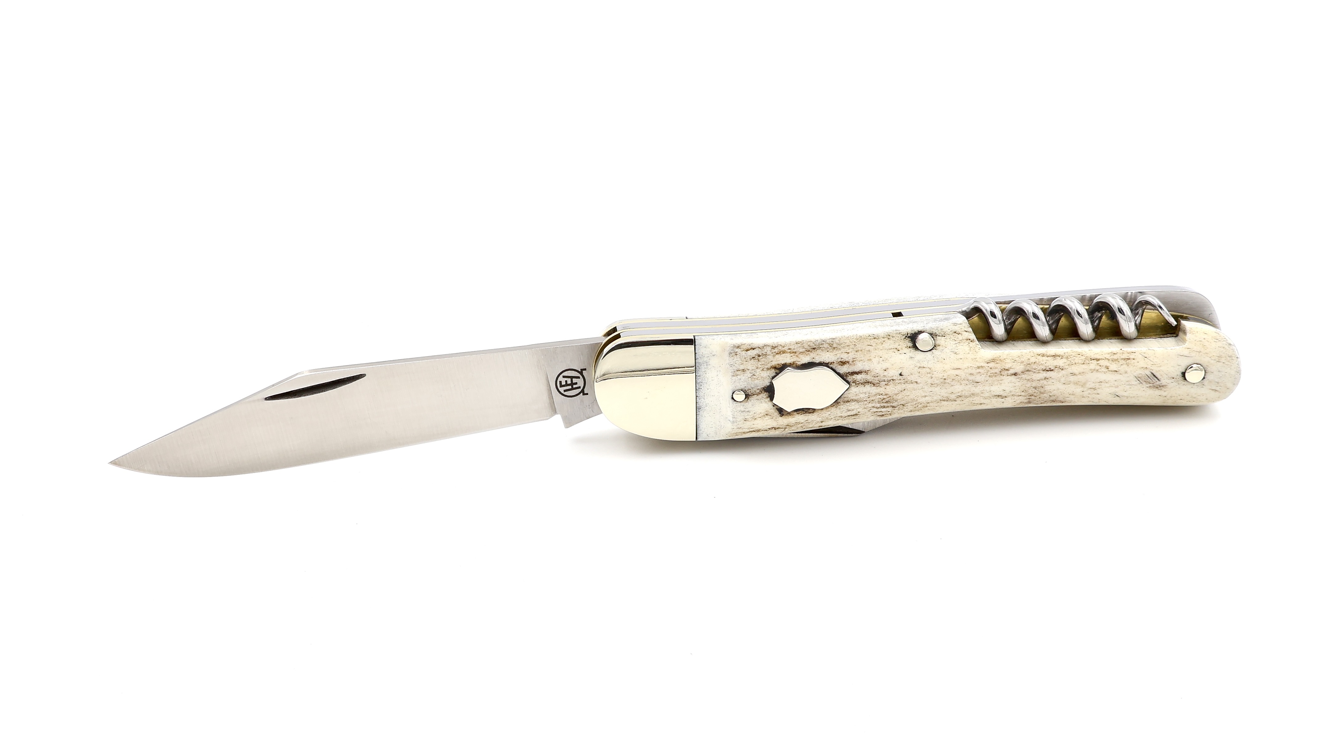 Hartkpf pocketknife blue-glazed stag horn with corkscrew backlock