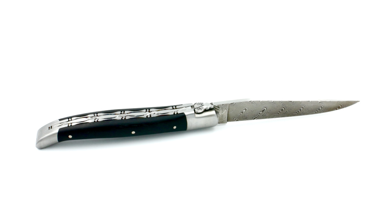 Laguiole en Aubrac DSC® Carbon Damast Ebenholz matt Doppelplatine 12 cm