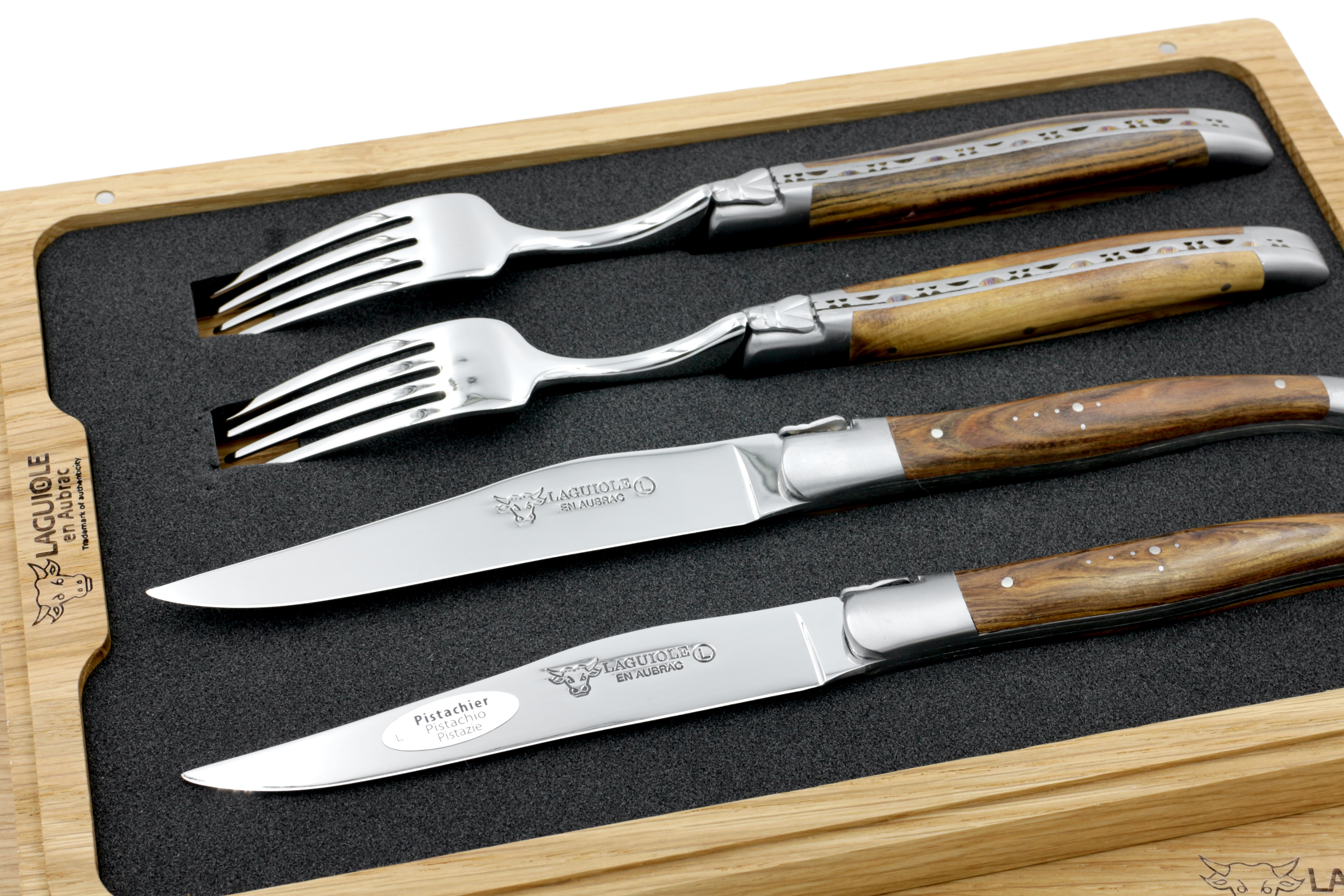 Laguiole en Aubrac Laguiole Besteck Set Pistazie 2 Messer 2 Gabeln