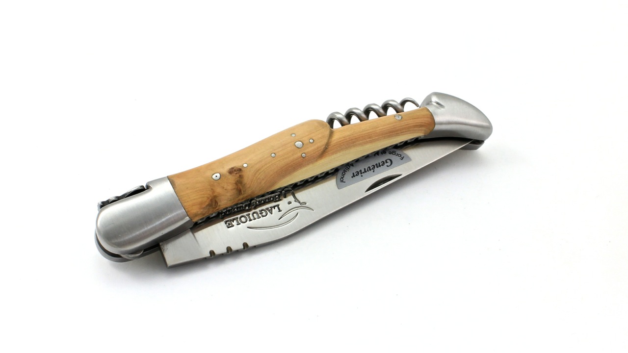 Honoré Durand Laguiole knife Prestige doubleplates with corkscrew juniper 14C28 12 cm