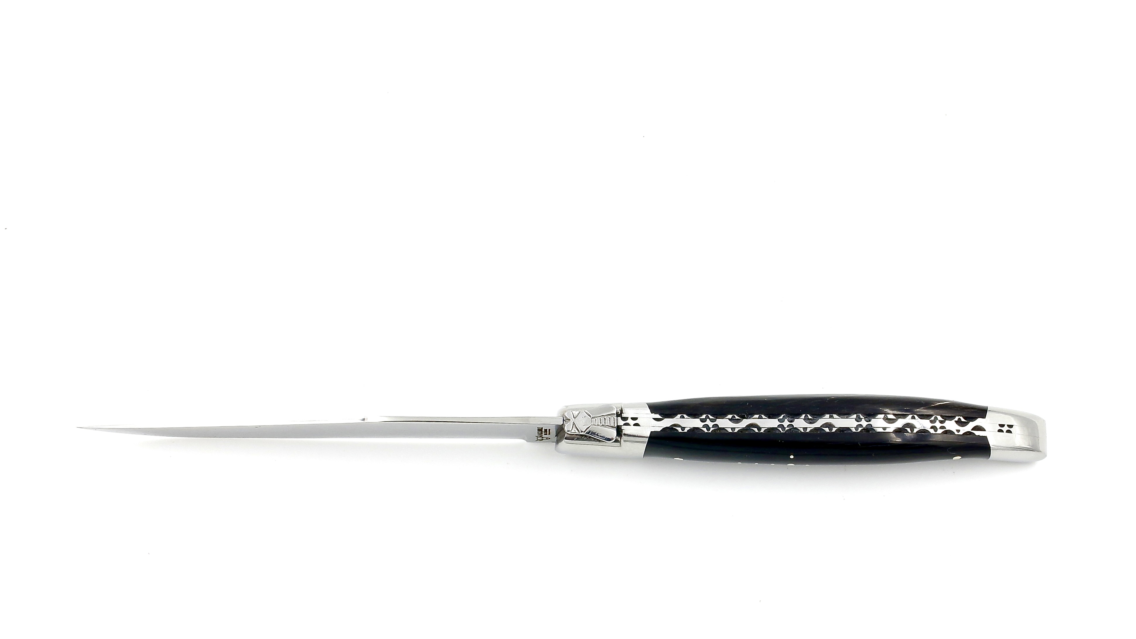Laguiole en Aubrac Laguiole Steakmesser Büffelhorn mit VG10 Damastklinge Set 2-tlg.