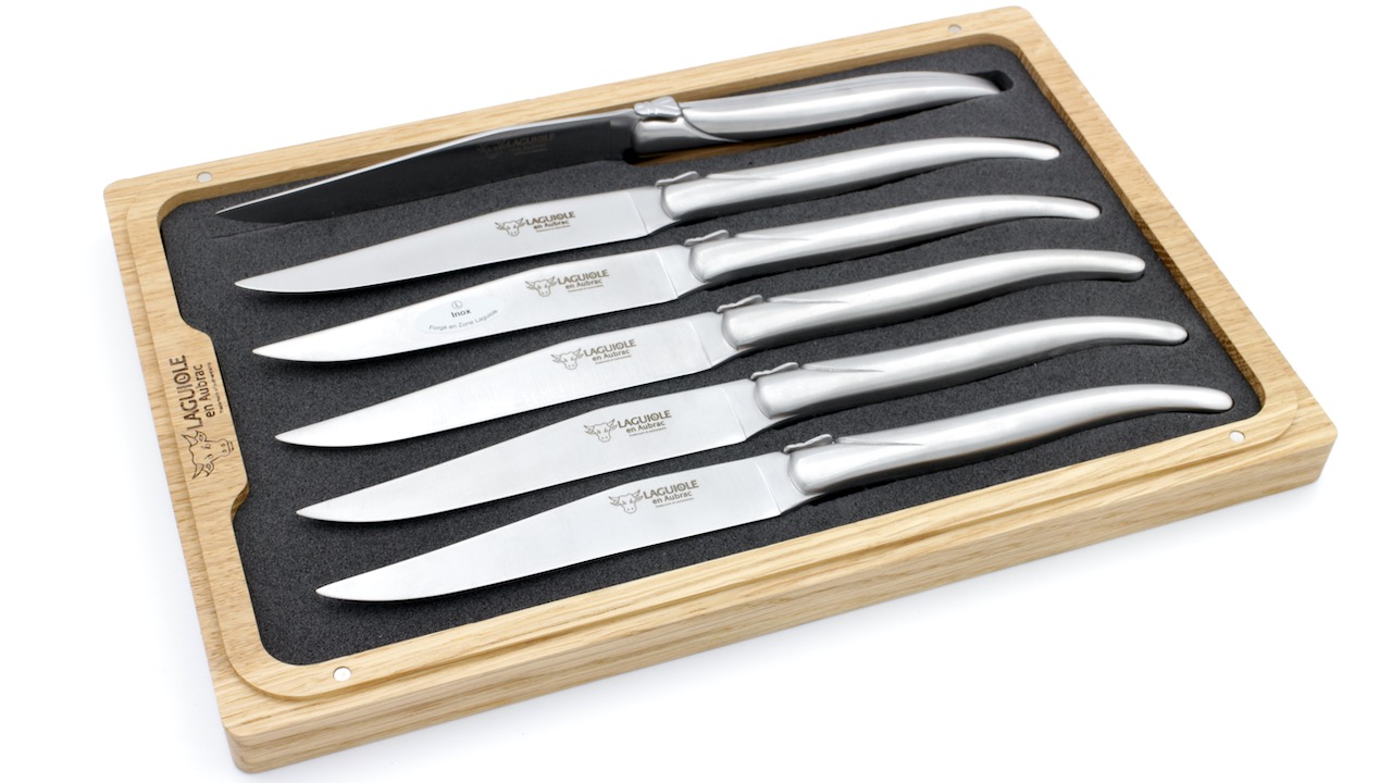 Laguiole en Aubrac stainless steel forged Steakknives Set of 6 completely mat