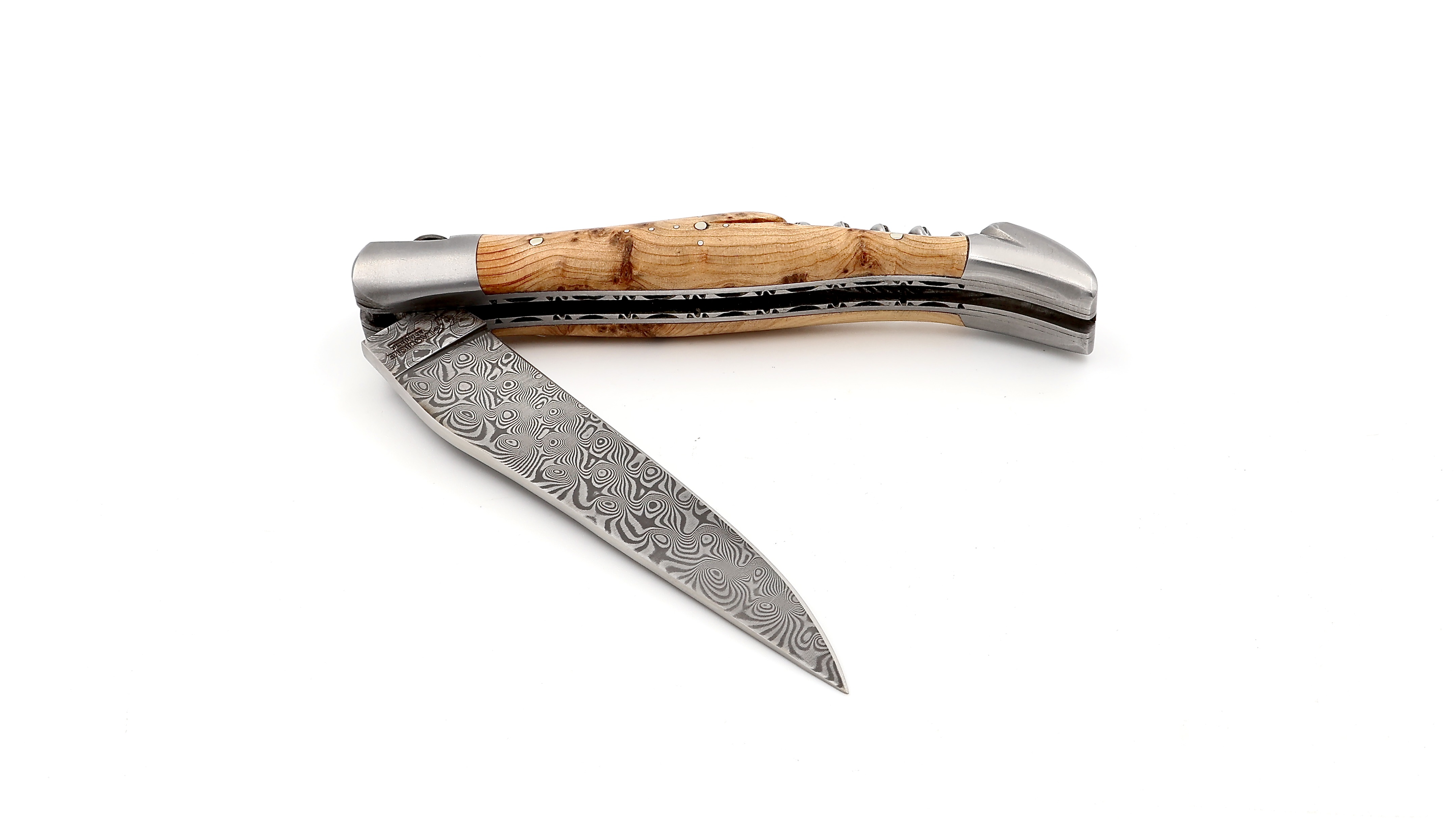 Laguiole en Aubrac  DSC® rostfreier Rosendamast Wacholder Doppelplatine Korkenzieher 12 cm  