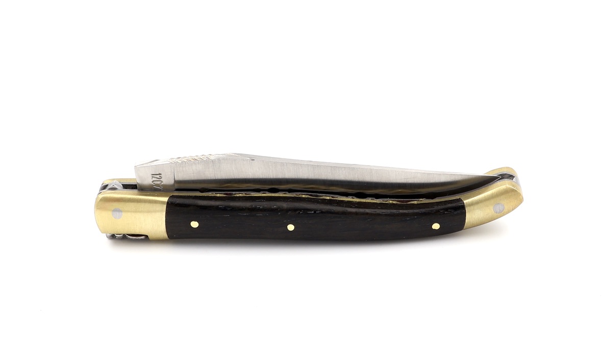 Laguiole en Aubrac doubleplate knife bog oak brass plates 12 cm