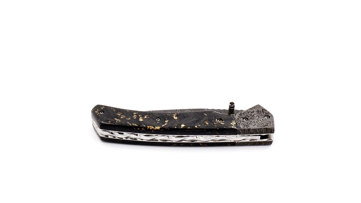 Olivier Moretti  Linerlock Taschenmesser Carbonfiber Damastklinge 