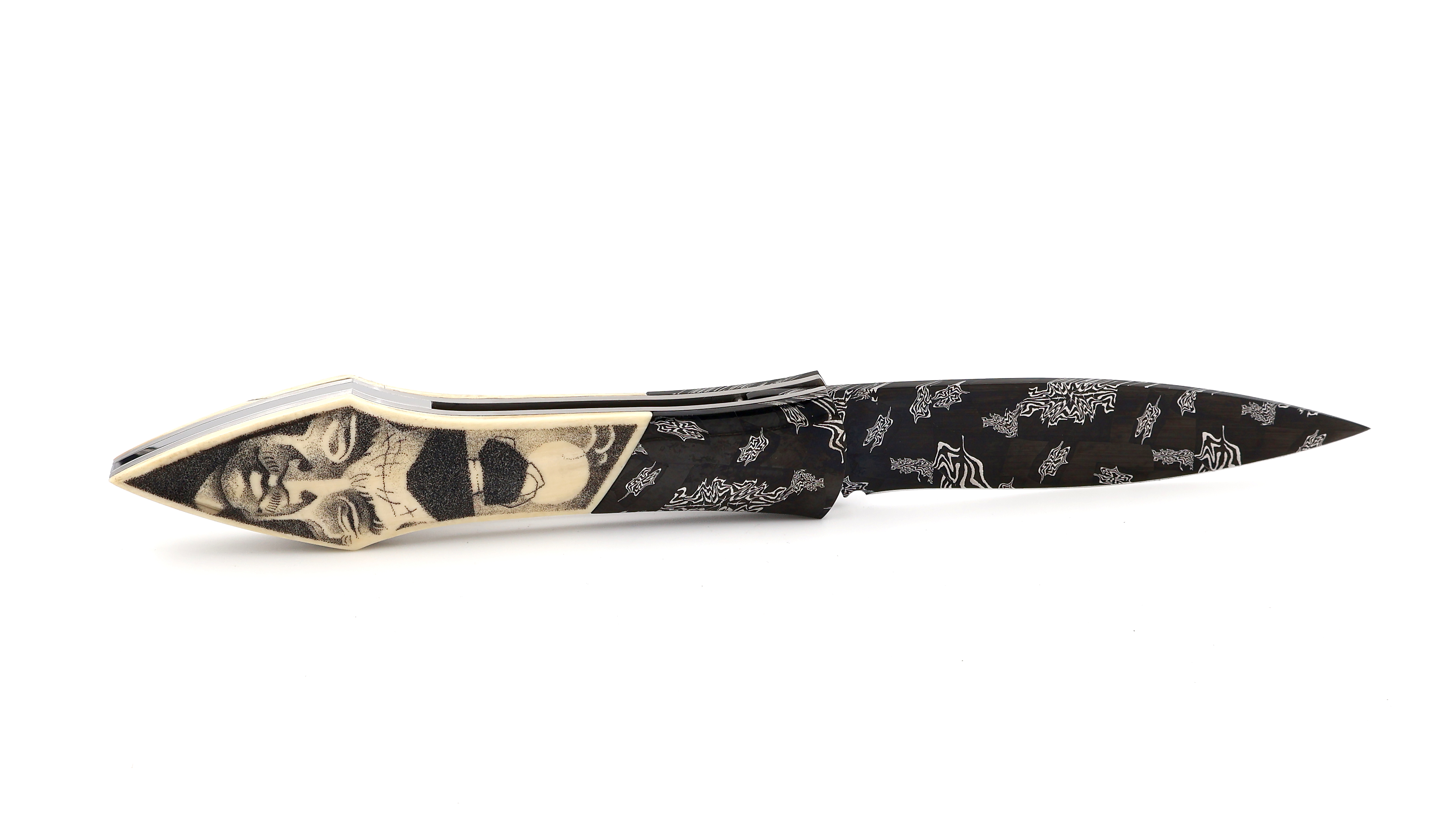 Laraud Blades L’Oegopsyde mammoth ivory scrimshaw mosaik-damscus