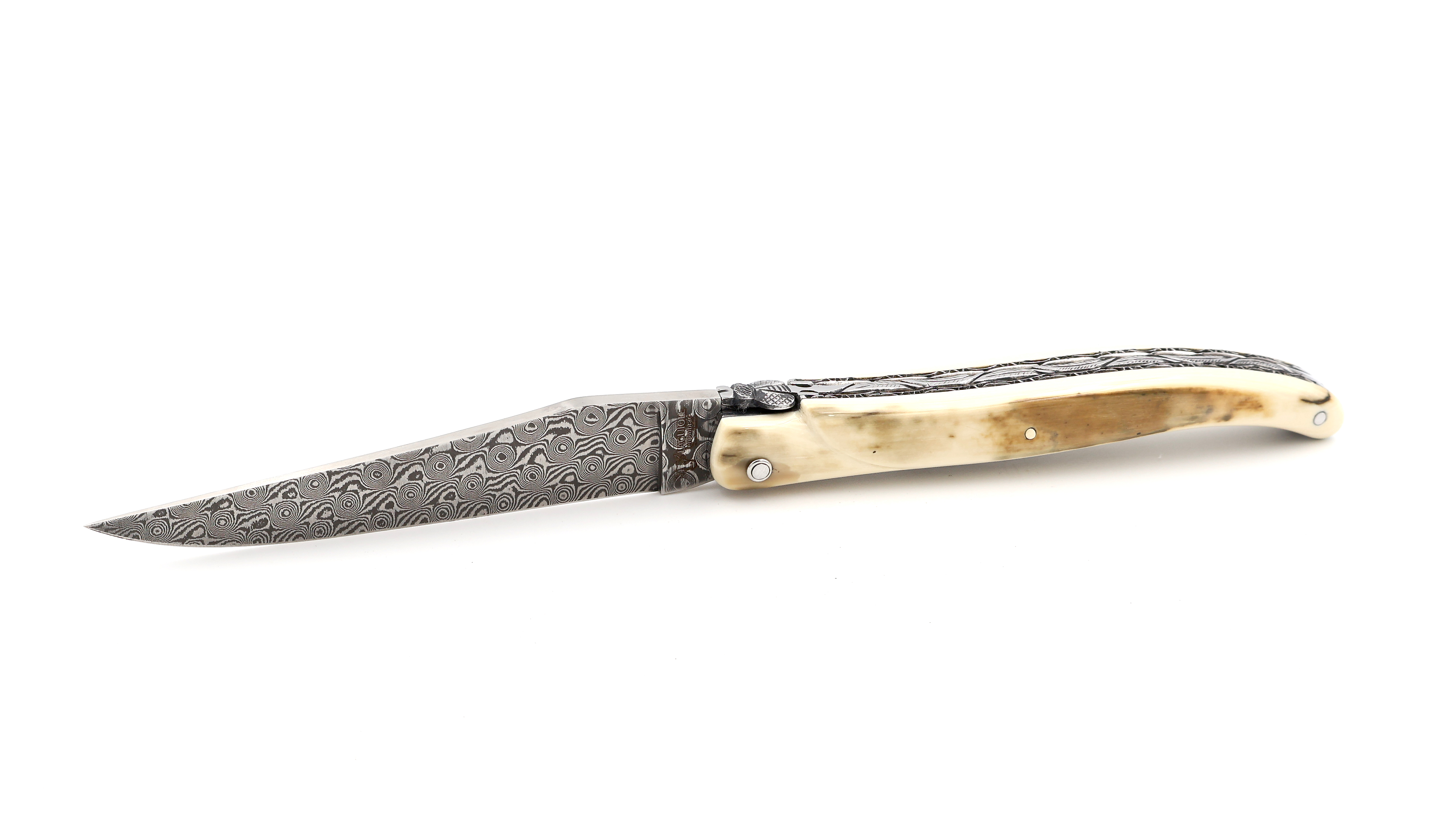 Laguiole en Aubrac damascus DSC® mammoth croute full handle with double plates 12 cm shiny